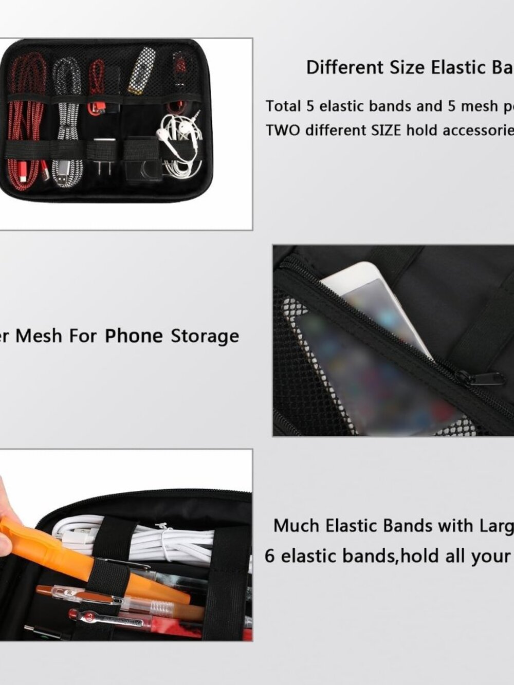 Electronics Organizer Travel Case, Water Resistant Cable Organizer Bag for Trave - Picture 4 of 9